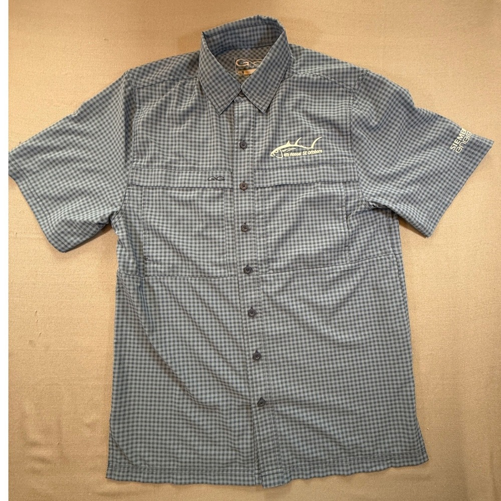 GameGuard Outdoors Men Medium Fishing Shirt Blue Plaid Vented Offshore 1041 2159